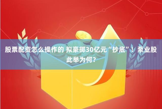 股票配资怎么操作的 拟豪掷30亿元“抄底”！泵业股此举为何？